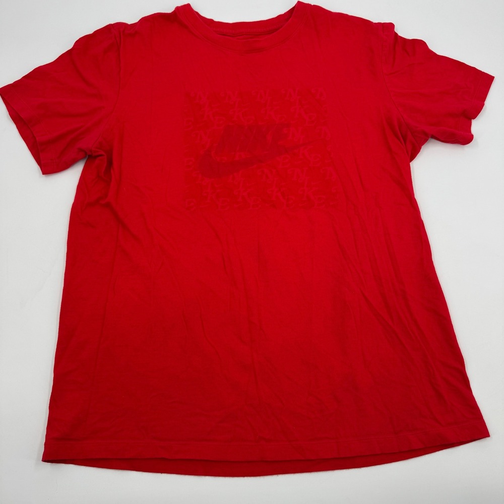 Nike T-Shirt Mens Large Red Tonal Graphic Logo Short Sleeve Crew Neck Sportswear